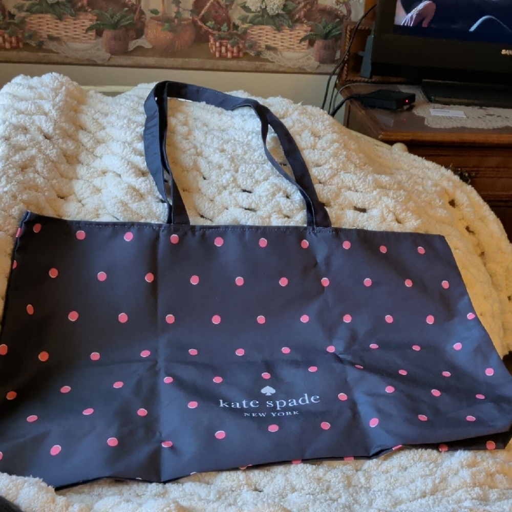 Kate Spade Blue and Pink Polka Dot Tote Bag